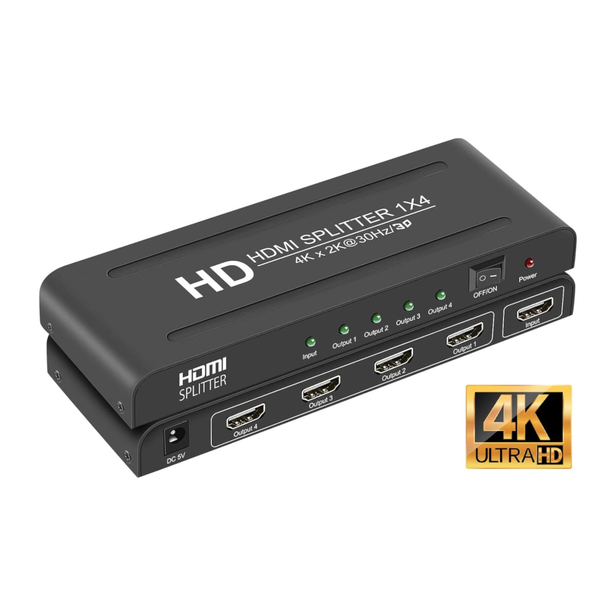 HDMI Splitter 4 Port 4K – Green Box – Include 5 Volt Adapter