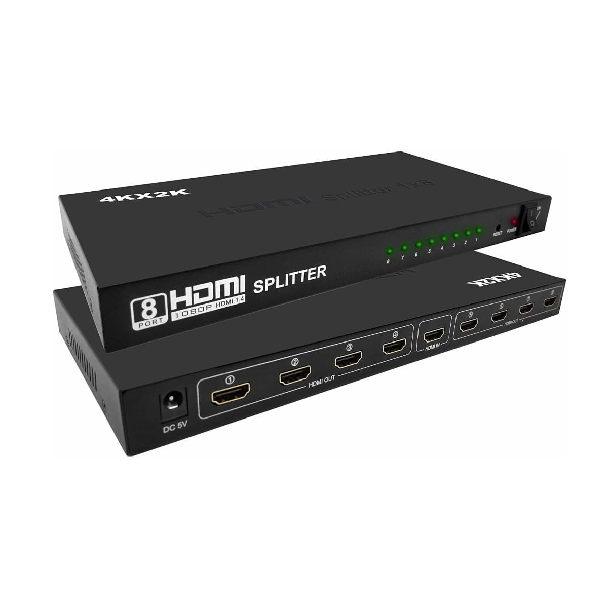 HDMI Splitter 8 Port - Model A - Black Box - Include 5 Volt Amp Adapter