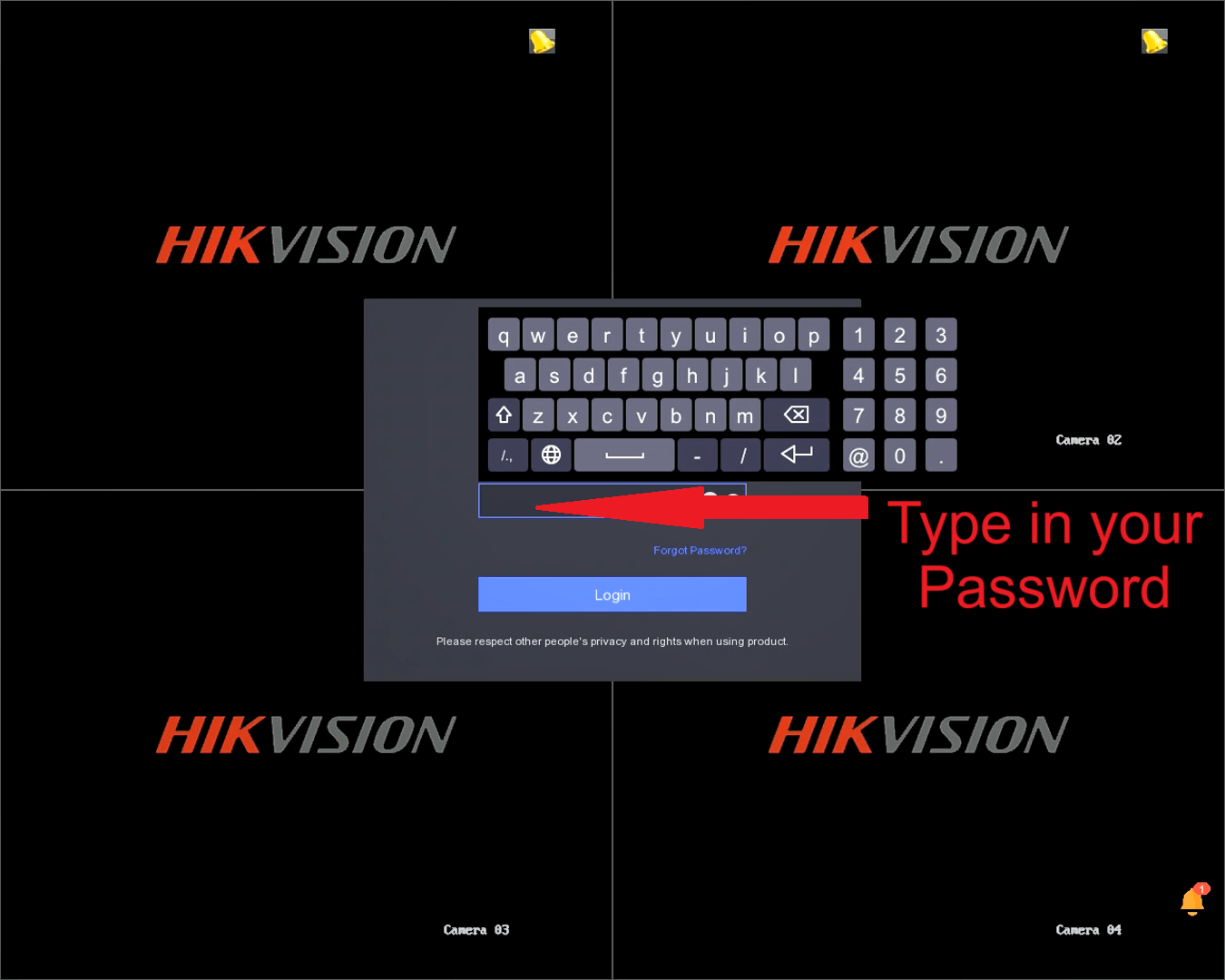 Hikvision DVR - Login Screen - Keyboard - Put in Password