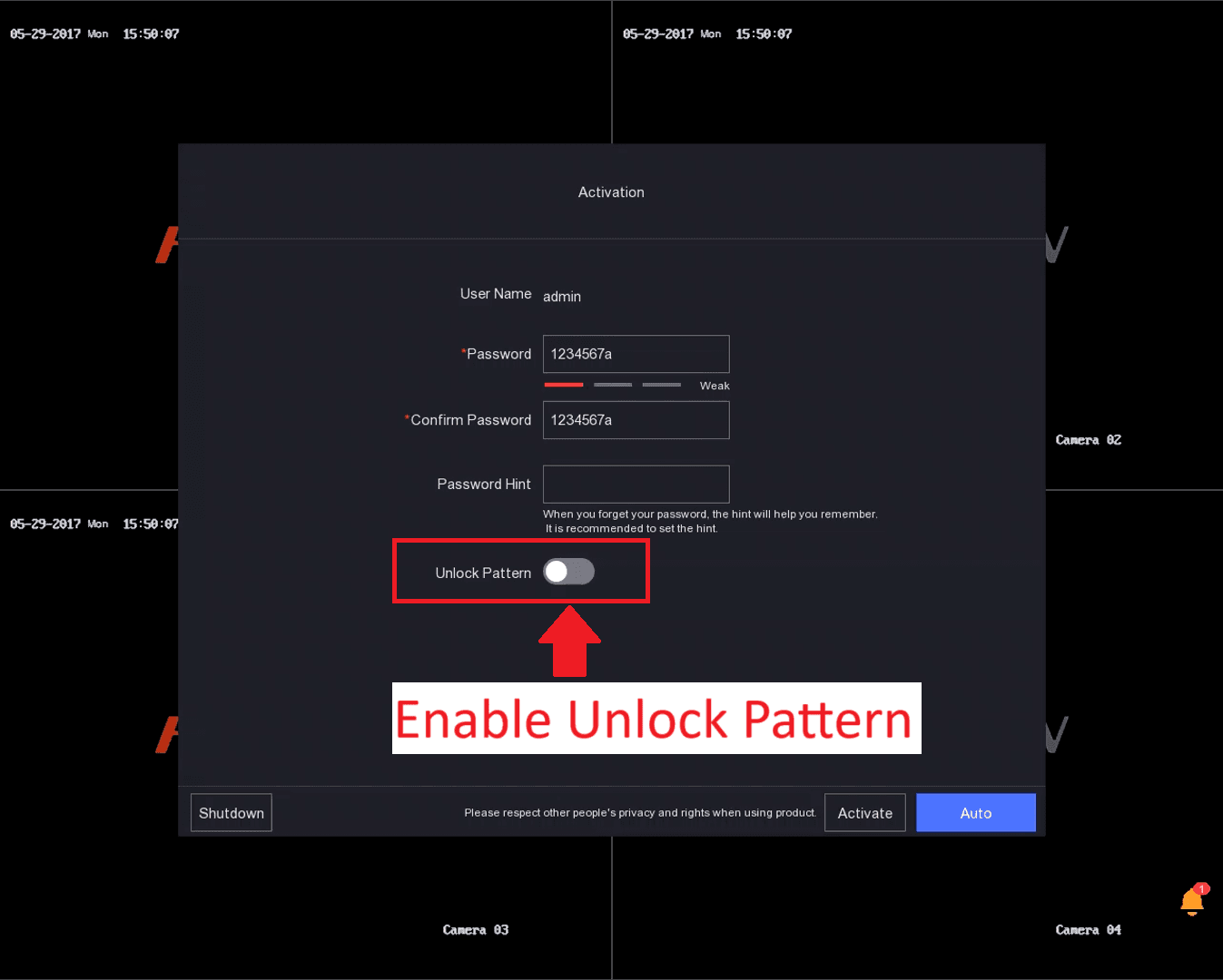 Hikvision DVR - Recommended Initial Login Process - 03 - Enable Unlock Pattern