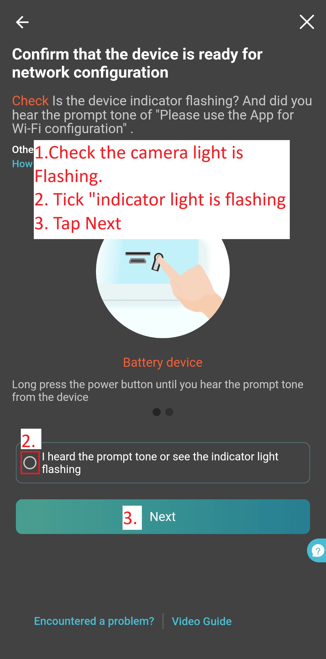 Battery WIFI Camera - Model WP02H - Flashing Light Confirmation
