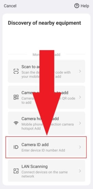 Eseecloud - Camera ID add - Select Camera ID add