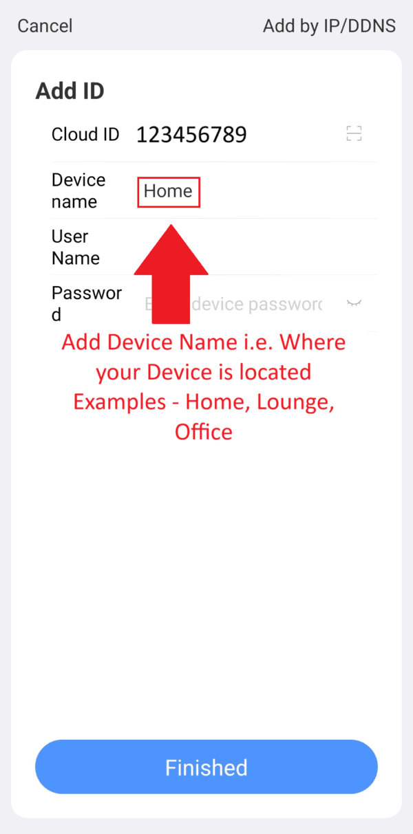 Eseecloud – Adding a Device – Manually adding Cloud ID – Camera ID add ...