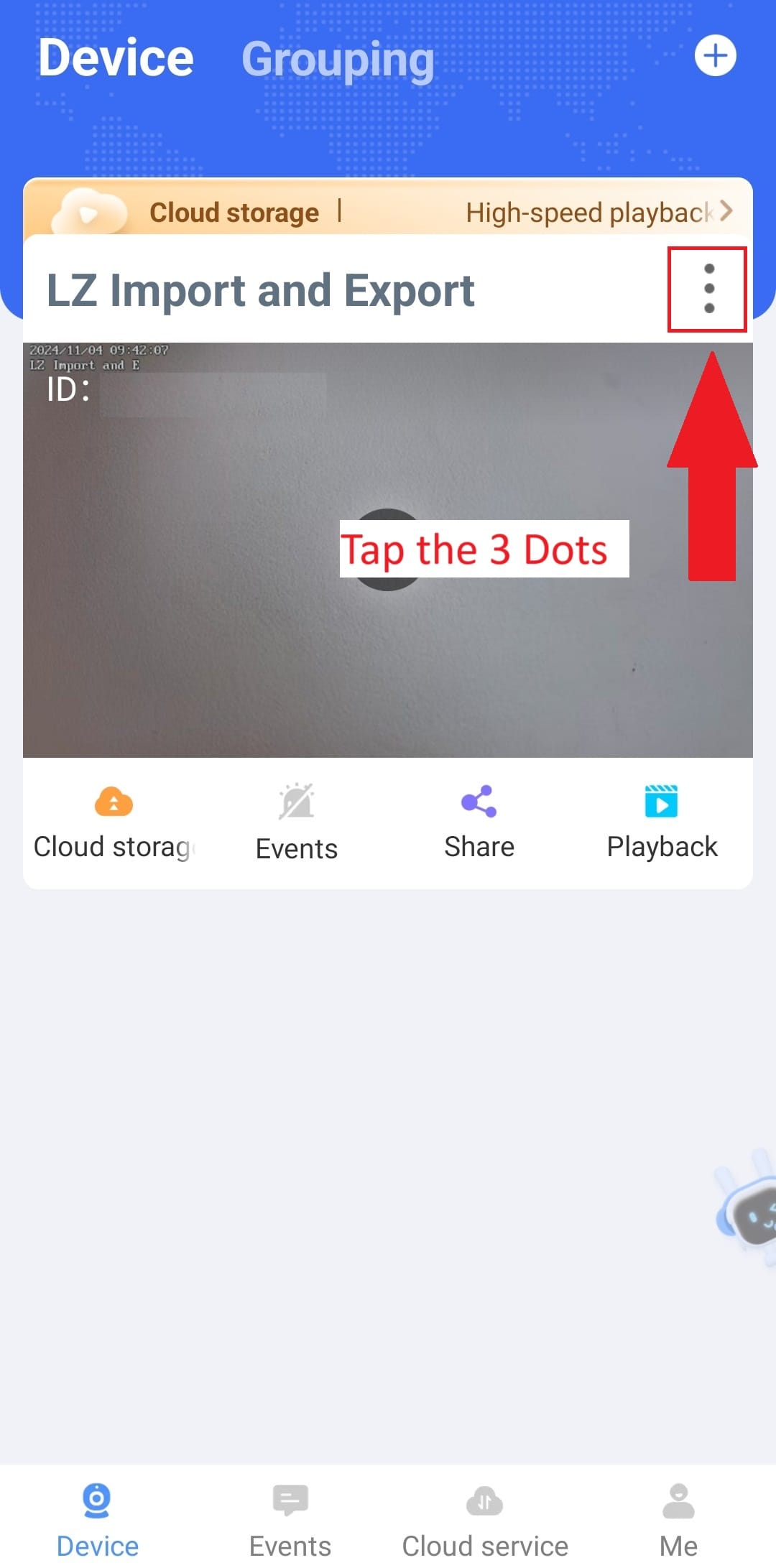 Eseecloud - Preset Cruise Control - Main Camera Screen - Tap 3 Dots