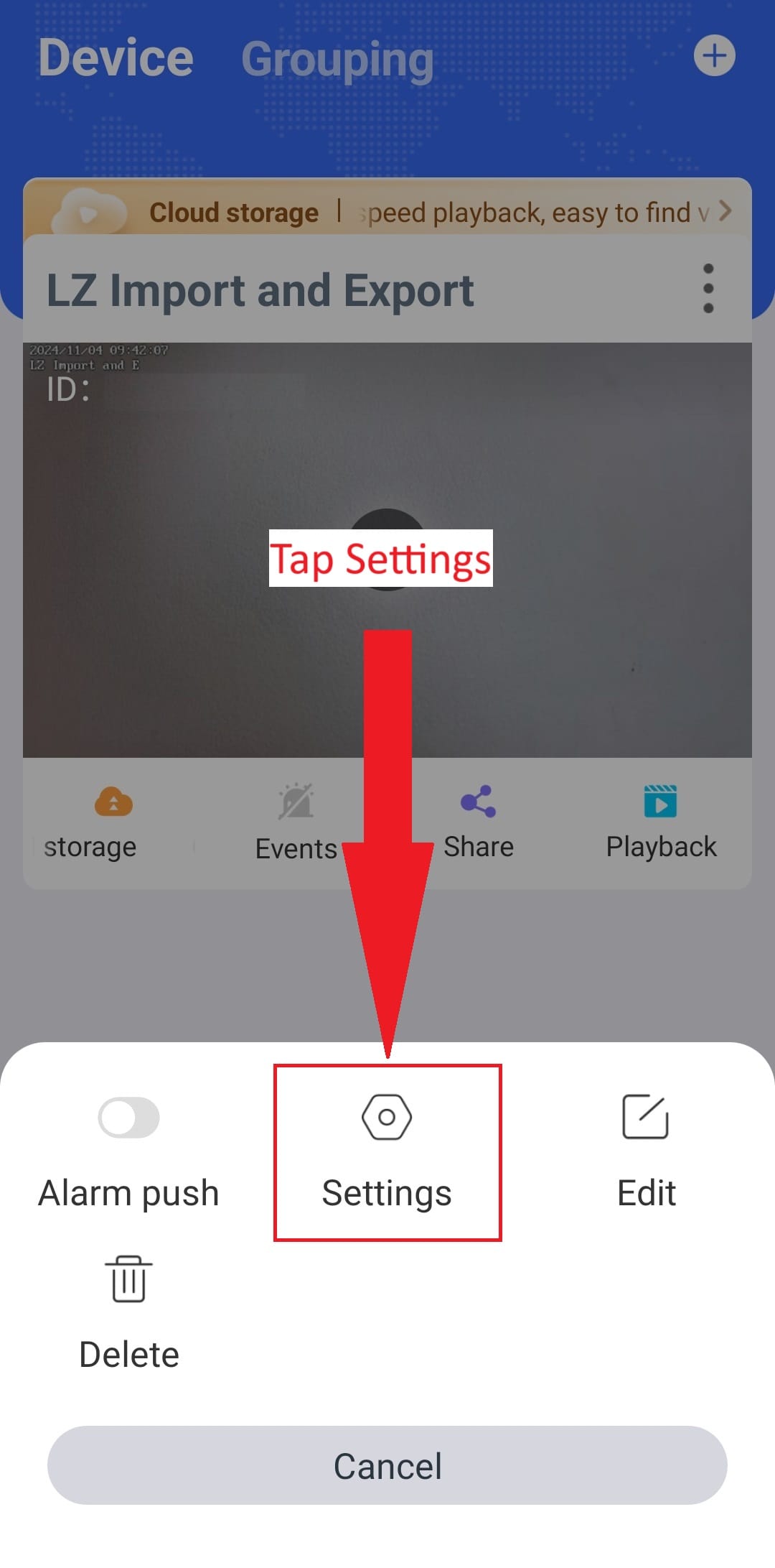 Eseecloud - Preset Cruise Control - Main Camera Screen - Tap Settings