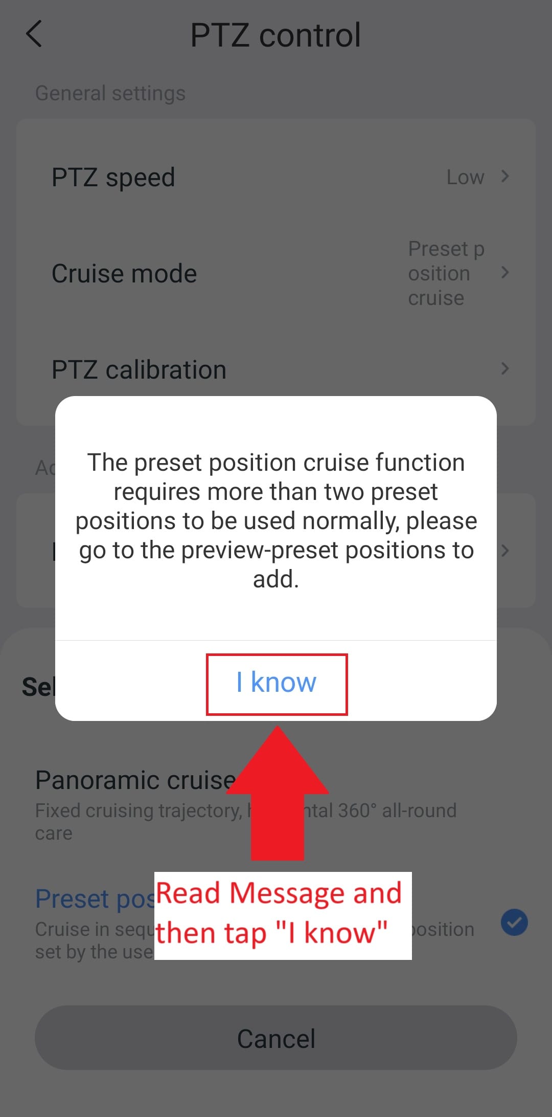 Eseecloud - Preset Cruise Control - Preset Screen - Message Popup - At least 2 positions required