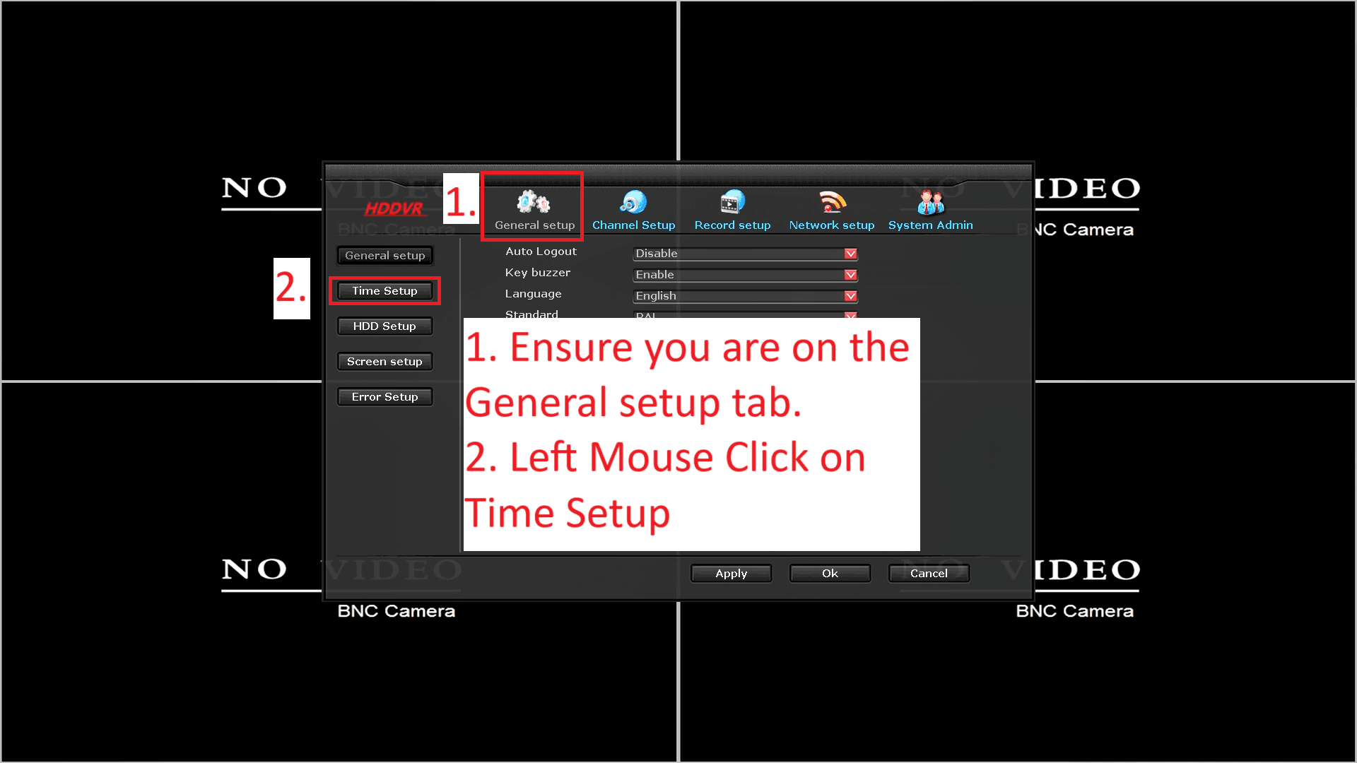 LZ DVR - Setting System Time - Menu - Select Time Setup