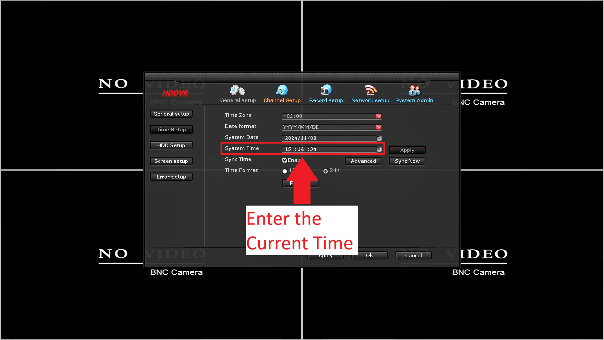 LZ DVR - Setting System Time - Time Menu - Enter Current Time