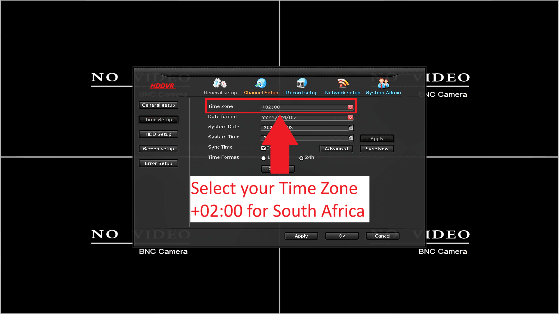LZ DVR - Setting System Time - Time Menu - Time Zone
