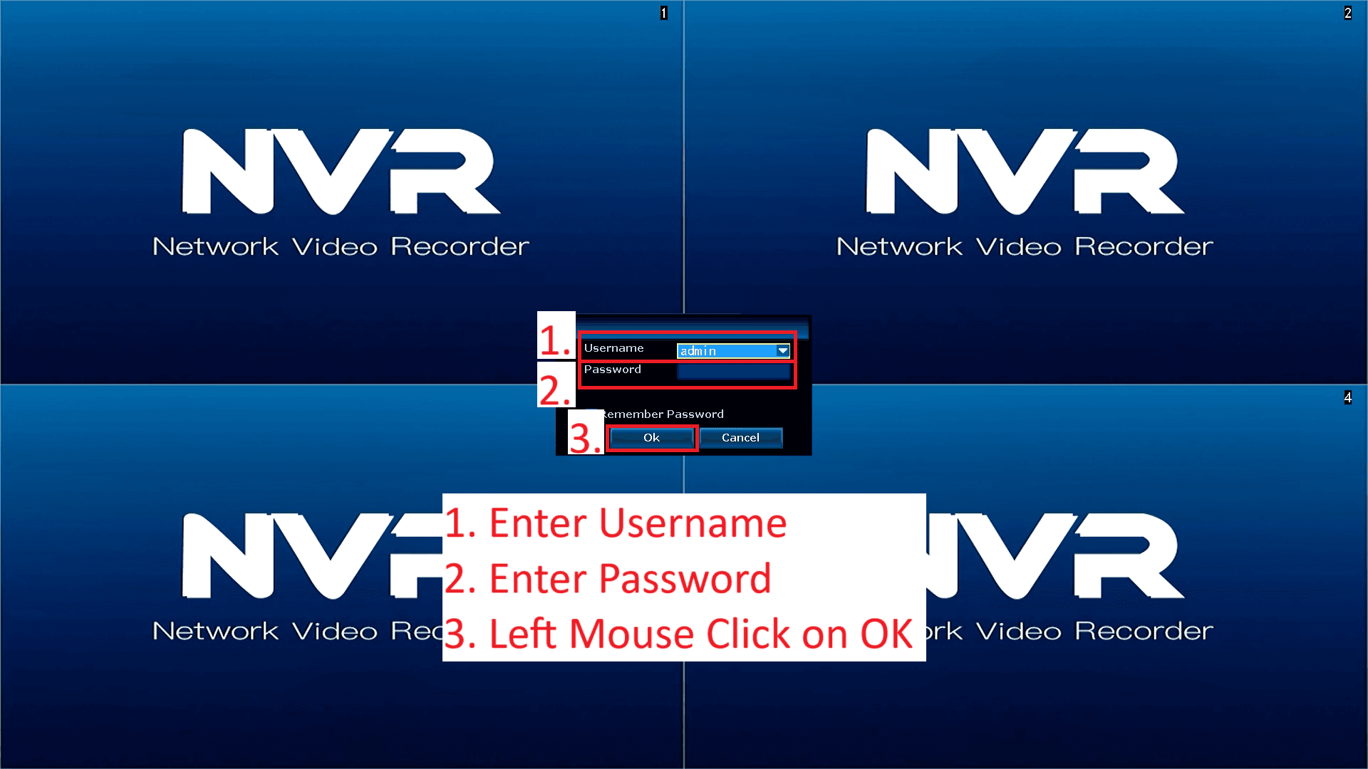 LZ NVR - D8204-3-PE3020 - Menu - Enter Username and Password
