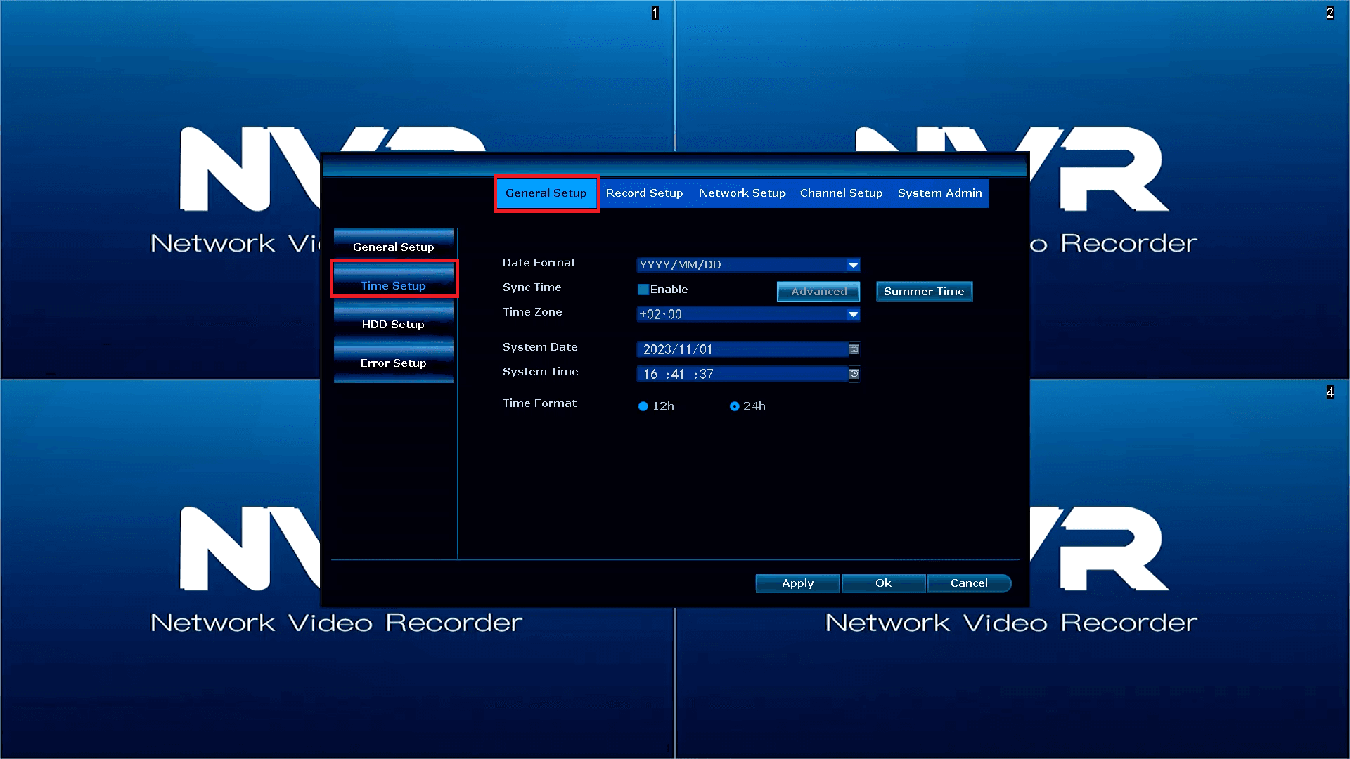LZ NVR - D8204-3-PE3020 - Menu - General Tab - Time Setup Menu Tab