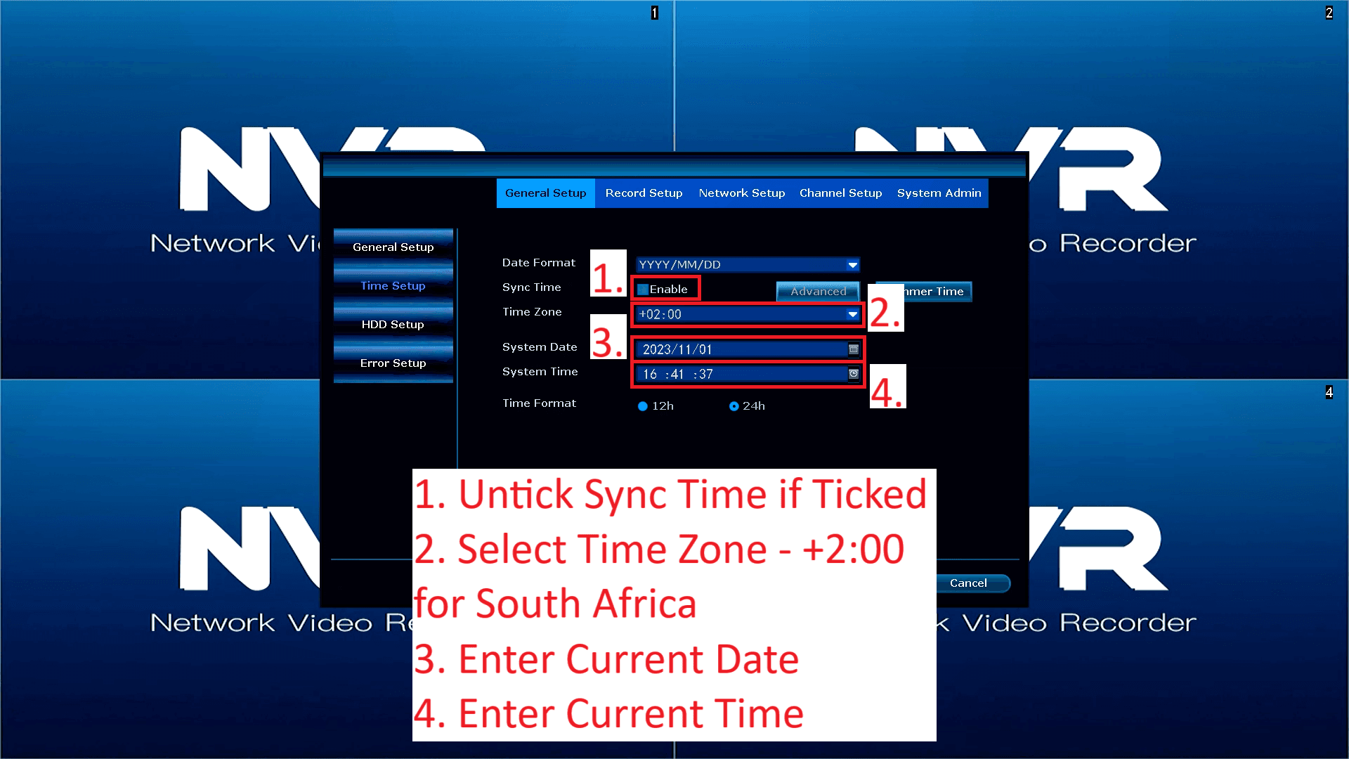 LZ NVR - D8204-3-PE3020 - Menu - Time - Manually Enter Date and Time