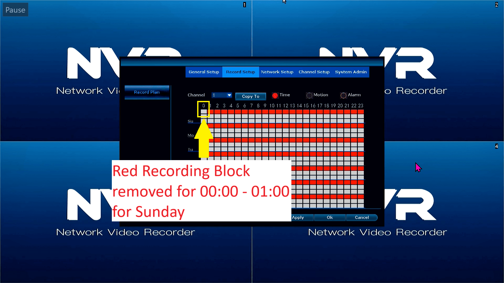 LZ NVR - D8204-3-PE3020 - Record Schedule - Red Recording Block removed for 00 - 01