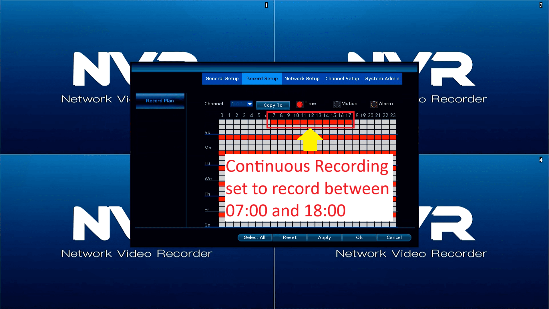 LZ NVR - D8204-3-PE3020 - Record Schedule - Set to record between 7 and 18