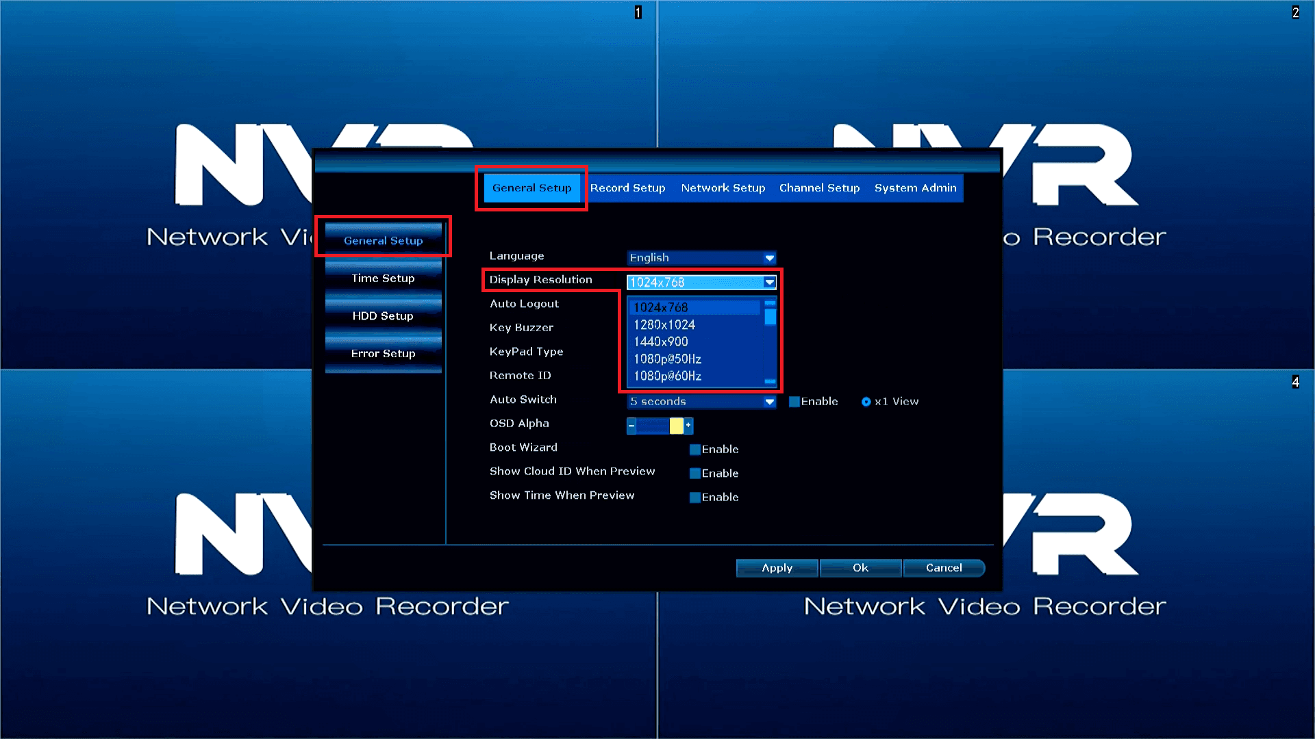 LZ NVR - Default Resolution - Select Resolution