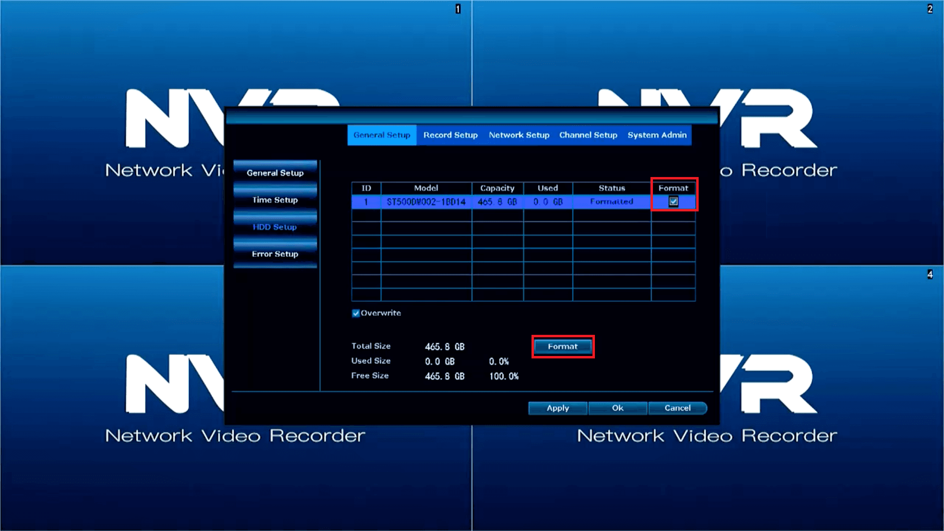 LZ NVR - Hard Drive - Left Mouse Click on Format