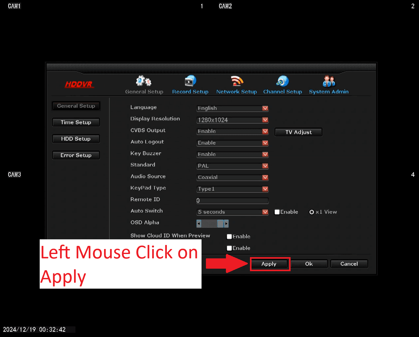 LZ DVR - Audio Setup - Apply