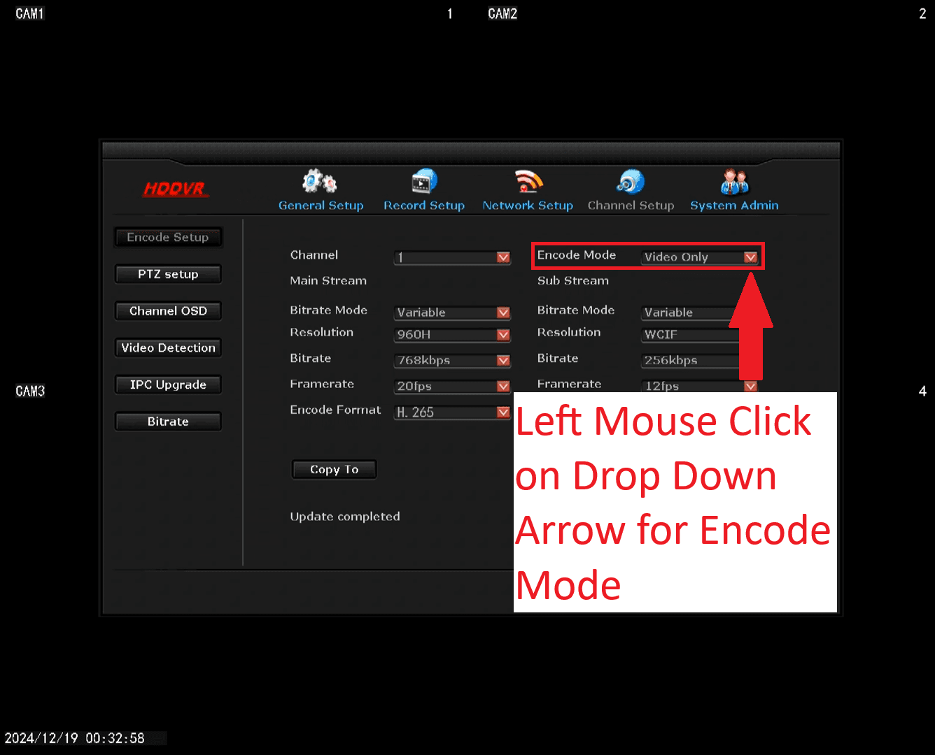 LZ DVR - Audio Setup - Encode Mode Drop Down Arrow