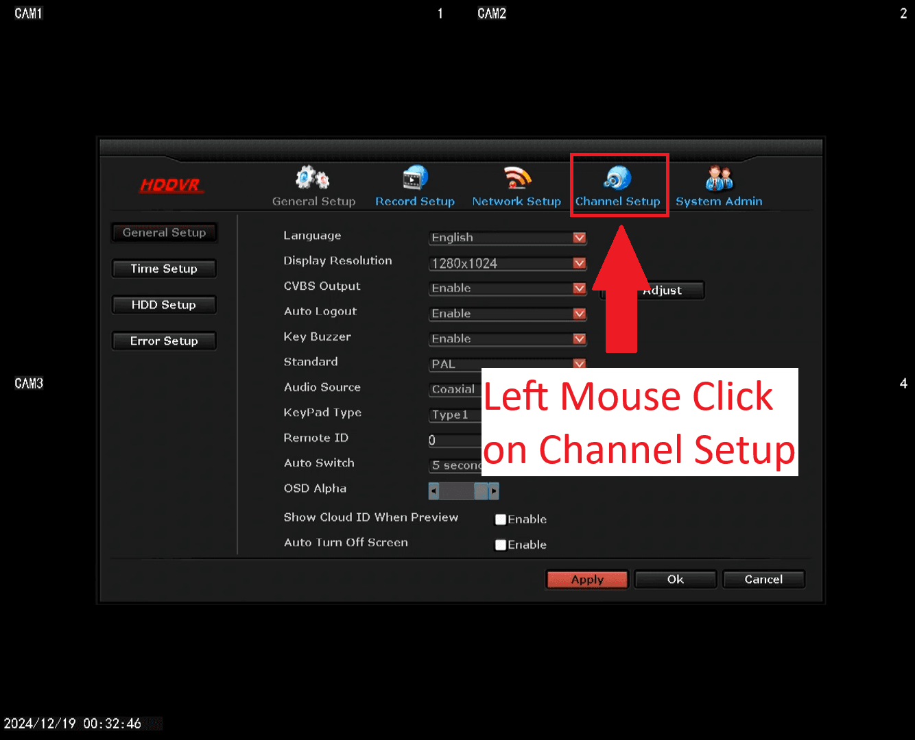 LZ DVR - Audio Setup - Select Channel Setup