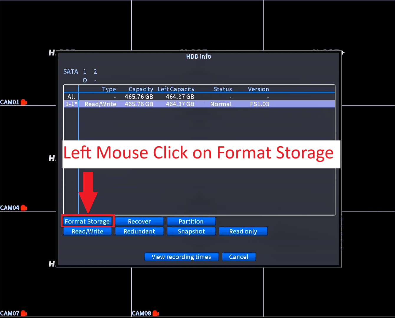 xMeye - Click on Format Storage