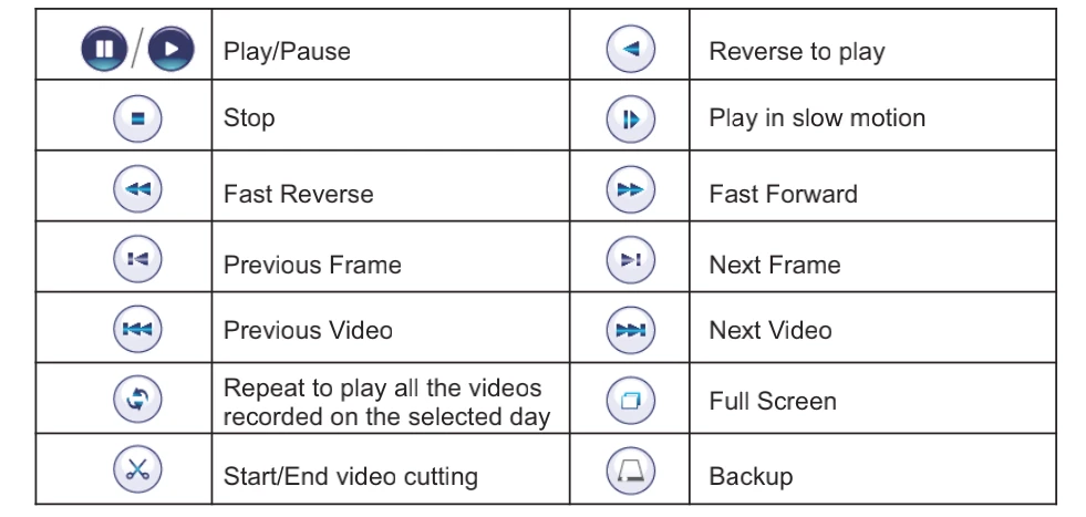 xMeye - Description of Playback Buttons