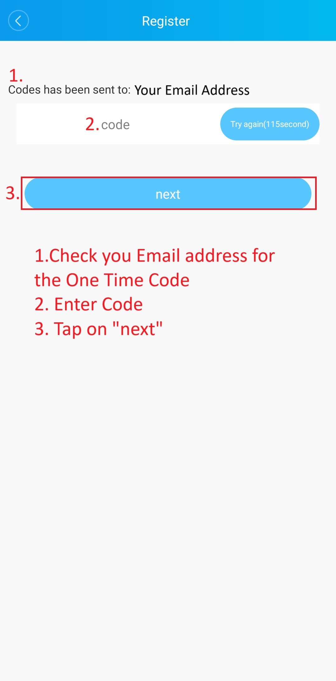 xMeye - Enter Code found in Email