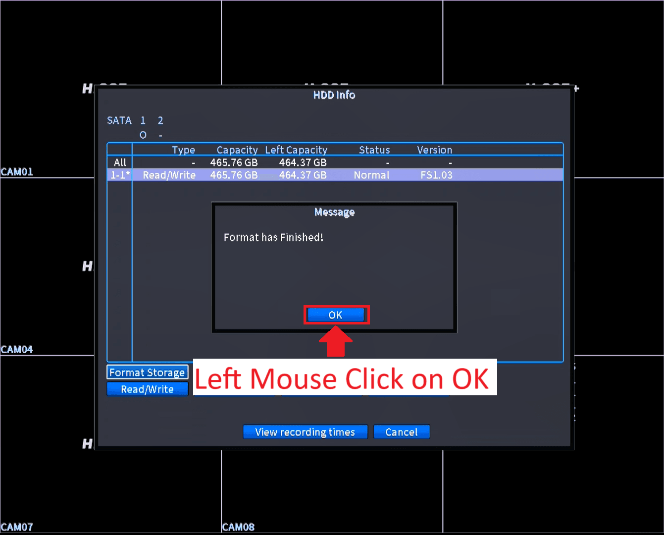xMeye - Hard Drive - Format Finished Click OK