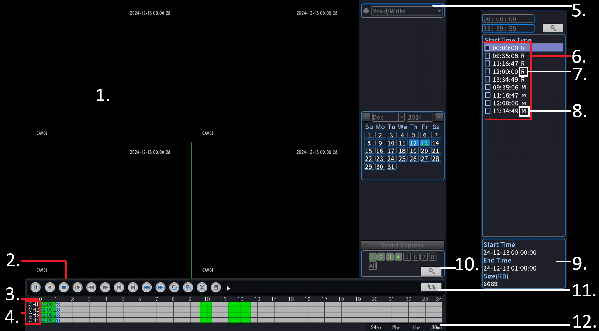 xMeye - Playback Overview Screen - Numbered