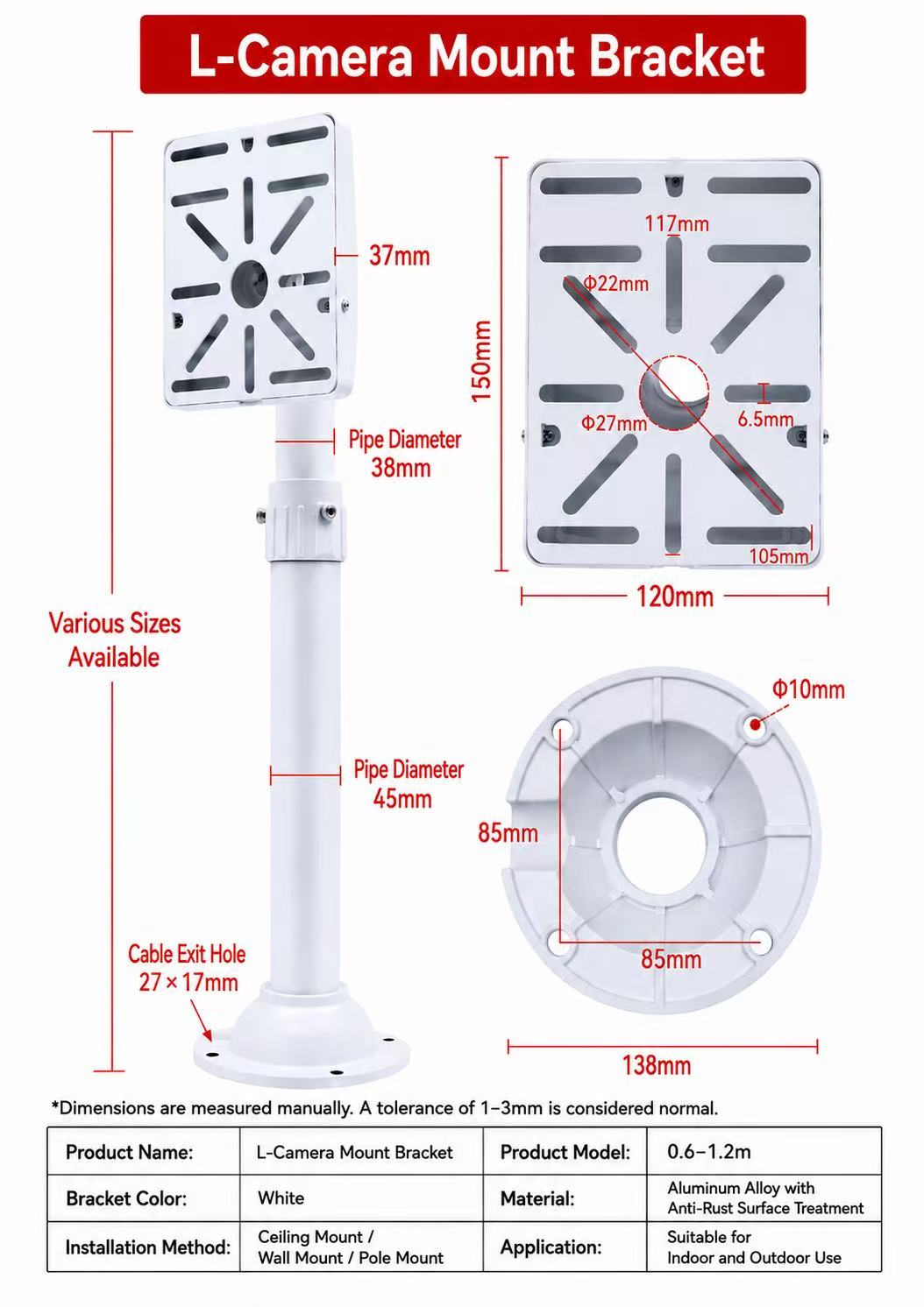 60 cm - 1.2 Meter Extendable Bracket